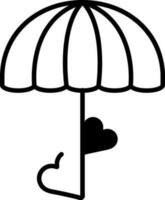 dos corazón con paraguas línea icono en plano estilo. vector