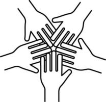 Line art illustration of Teamwork or Together people hands icon. vector