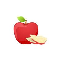 Glossy red apple and green leaf with slices. vector