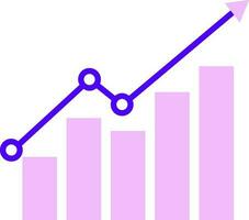 Growing arrow with bar graph icon in blue and pink color. vector