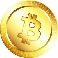 3D golden bitcoin for blockchain concept in illustration. vector