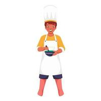 Cartoon Character of Chef Boy Holding Bowl in Stand Pose. vector