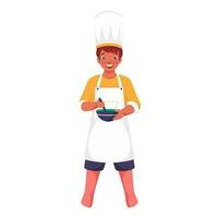 Cartoon Character of Chef Boy Holding Bowl in Stand Pose. vector