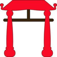 Red color with stroke of chinese gate icon in illustration. vector