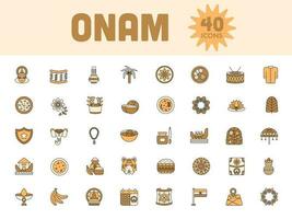 Flat Style Onam Icon Set In Brown Color. vector