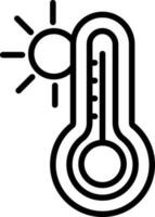 Sun with Thermometer Or Hot Temperature Icon in Black Thin Line. vector