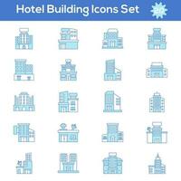 azul y blanco color conjunto de hotel o edificio icono en plano estilo. vector