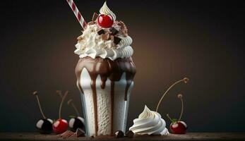Indulgent dessert with chocolate, cream, and fresh strawberries ,generative AI photo