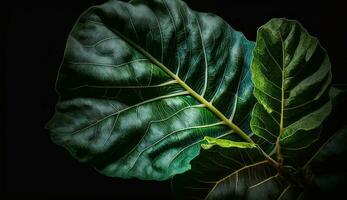 verde hoja las venas en oscuro fondo frescura abunda generado por ai foto