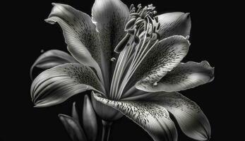 Black and white orchid on black background generated by AI photo