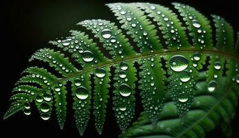 Fresco verde frondas con agua gotas brillante generado por ai foto