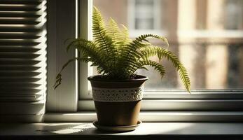 verde hoja planta crecimiento en moderno Doméstico habitación generado por ai foto