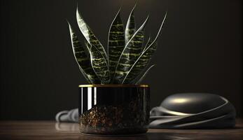 A fresh plant in a glass vase generated by AI photo