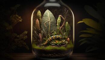 Nature mystery a cute terrarium with small trees generated by AI photo