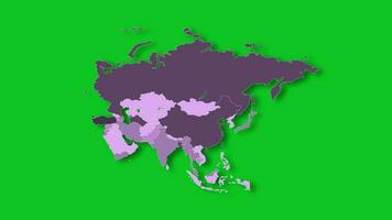 Politic map of Asia appears and disappears in purple or violet colors isolated on green screen or chroma key background. Asia map showing different countries. Continent map. video