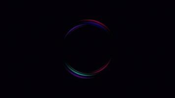 Pink, blue and purple neon energy ring. Circle shaped glow line. Rotating circle. Shiny portal. Radial spiral frame for logo, symbol. Empty space in the middle video