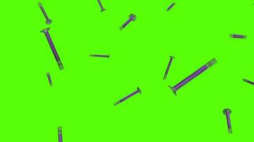 Graduated cylinder background. Falling glass graduated test tubes over green screen or chroma key. Rain of tes tubes across the screen video