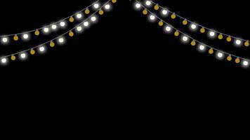 cuerda de brillante parpadeo ligero bombillas ligero cadena con brillante bombillas lamparas colgar desde el parte superior terminado alfa canal. amarillo y blanco lámparas, ligero espectáculo para Navidad o nuevo año celebracion. video