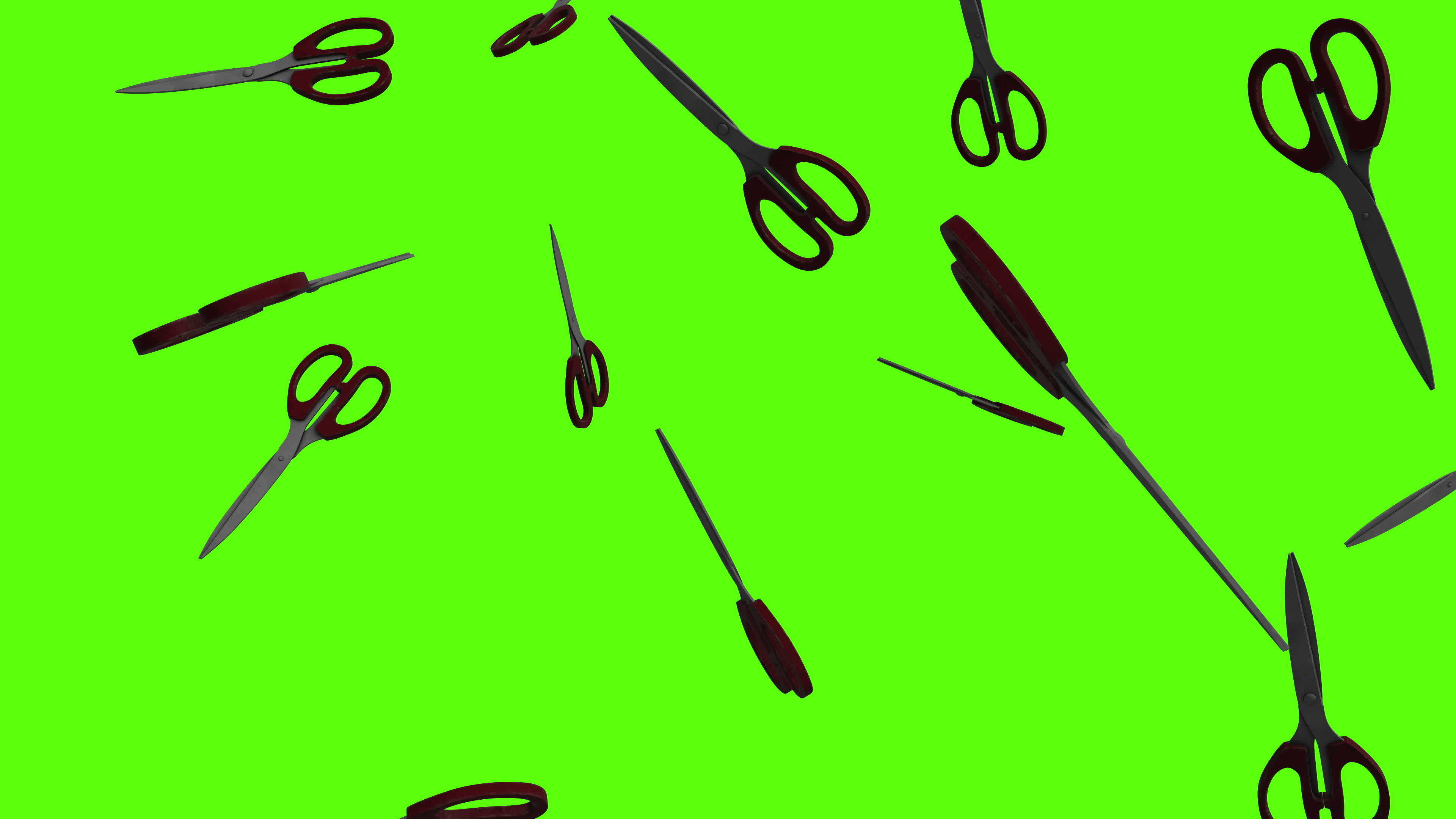 Scissors, shears or clippers background. Falling red scissors over