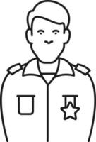 Black line art Policeman icon in flat style. vector