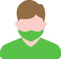 Faceless man wearing mask icon in green color. vector