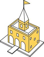 Castle Top Icon In Yellow And White Color. vector