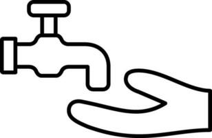 Hand with faucet icon in line art. vector