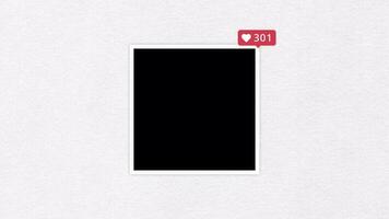 Social media post with social media likes counter increasing. Social media frame with alpha channel. Social media interface frame isolated on white textured background. video