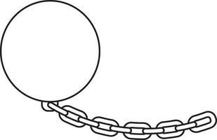 Black line art ball with chain on white background. vector