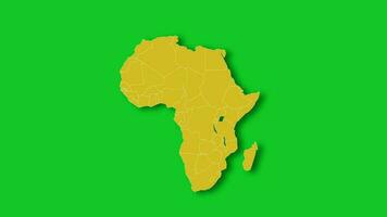 Politic map of Africa appears and disappears in yellow color isolated on green screen or chroma key background. Africa map showing different countries. Continent map. video