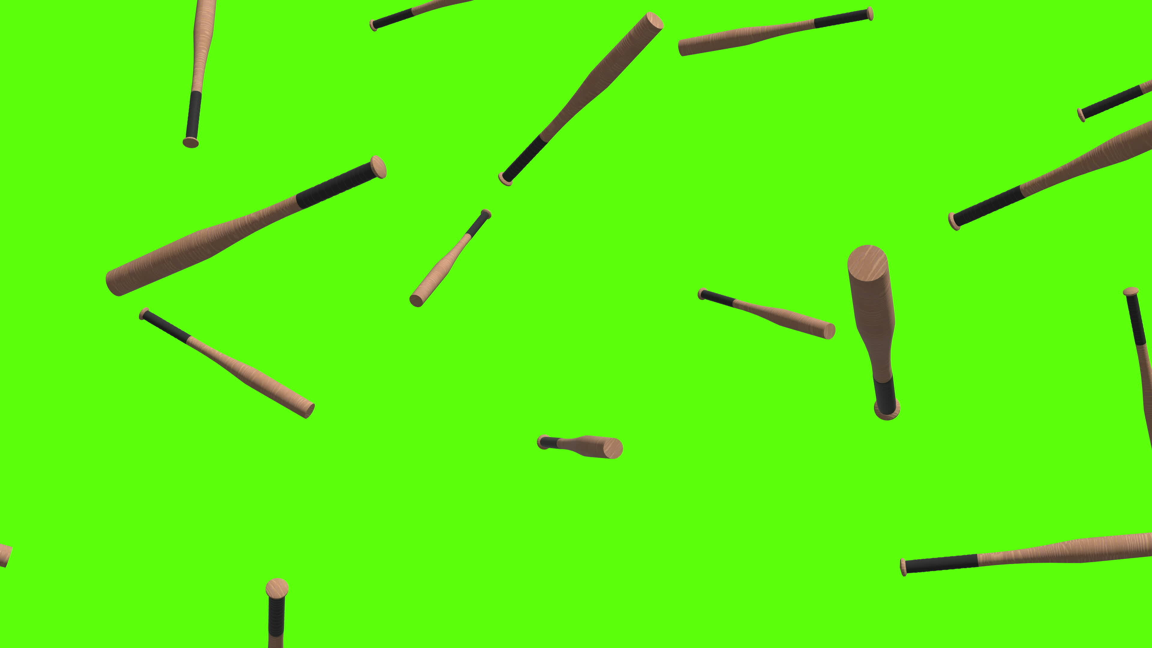 Baseball bats background. Falling wodeen baseball bats over green
