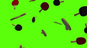 Ping pong paddles background. Falling wooden ping pong paddles over green screen or chroma key. Rain of ping pong paddles across the screen video