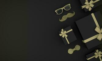 3D father's day background on black and gold with high quality render image photo