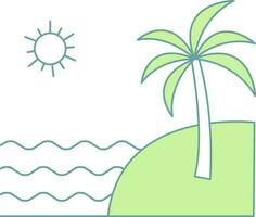 Beach Scenery Icon In Green And White Color. vector