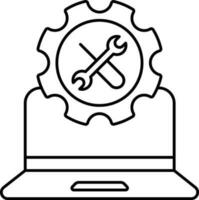 Line Art Illustration Of Laptop Repairing Icon. vector