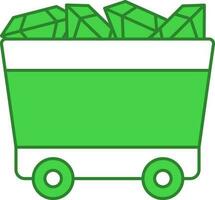 Green And White Coal Cart Icon In Flat Style. vector