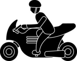 Man Riding Motorcycle Icon In black and white Color. vector