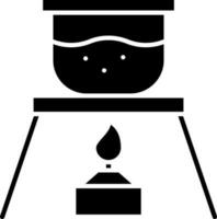 Chemical Flask At Burner Icon In black and white Color. vector