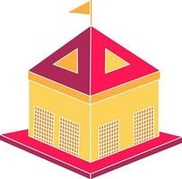 Pink And Yellow Color Castle Icon. vector