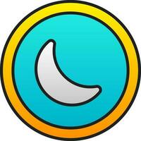 Flat Style Crescent Moon On Gradient Yellow And Blue Round Icon. vector