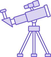 Isolated Purple And White Color Tripod Telescope Icon in Flat Style. vector