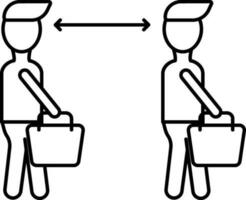 Illustration Of Social Distance Between People Holding Bags Icon. vector