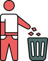 Flat Style Man Throwing Dust In Bin Red And Teal Icon. vector