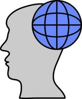 Globe With Human Mind Grey And Blue Icon Or Symbol. vector