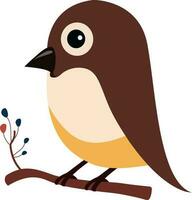 Cute Bird Sitting On Floral Branch Icon In Flat Style. vector