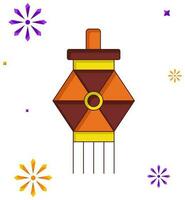 Sticker Style Kandil Lantern Hangover Firework Star Over Background. vector