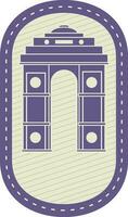 Flat Style India Gate On Oval Background In Violet And Beige Color. vector