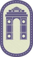 Flat Style India Gate On Oval Background In Violet And Beige Color. vector