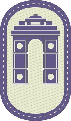 Flat Style India Gate On Oval Background In Violet And Beige Color.