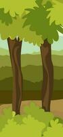 Flat view of forest landscape in brown and green color. vector